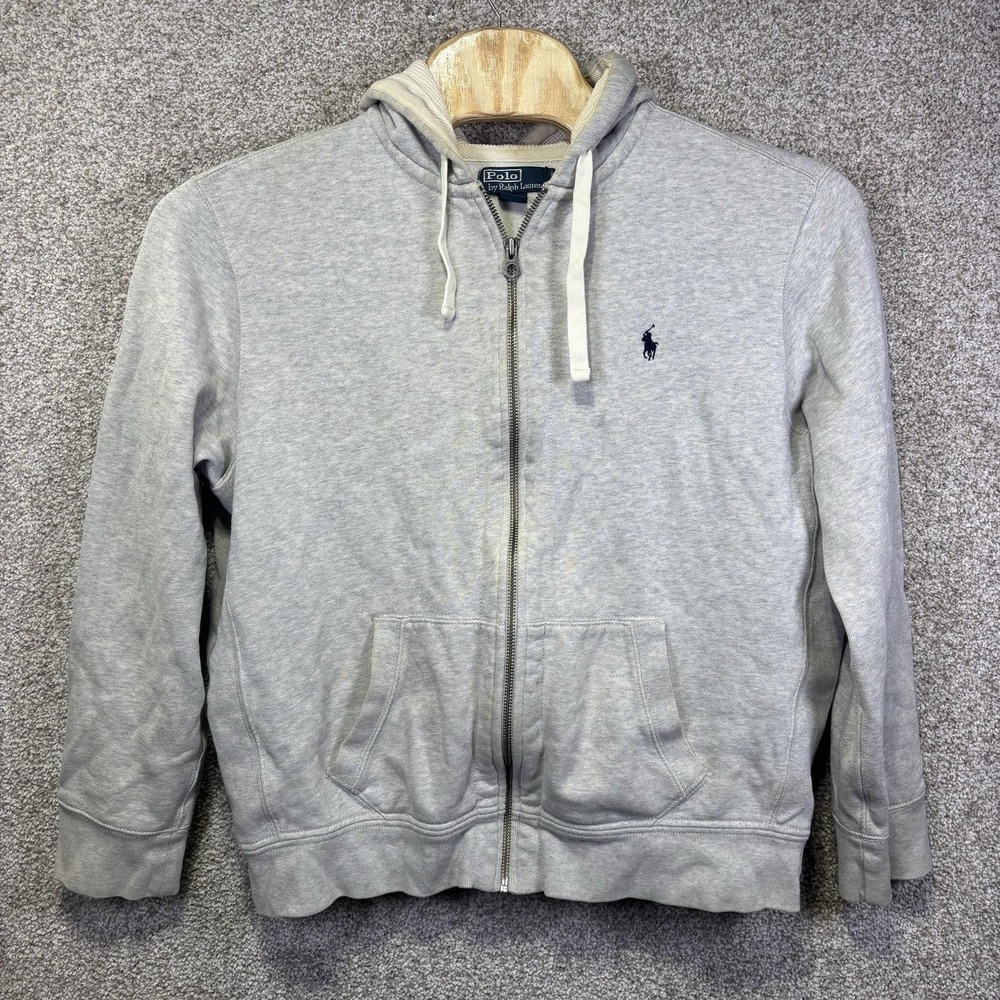 Polo Ralph Lauren Hoodie Mens 2XL Gray Full Zip Fleece Pony Logo Sweatshirt